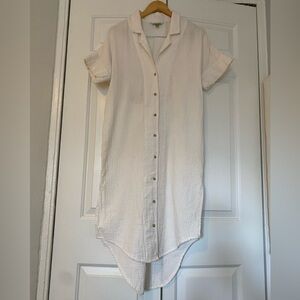 Celandine White Gauze Shirt Dress | Button Front | Cutout Back | Breezy Summer